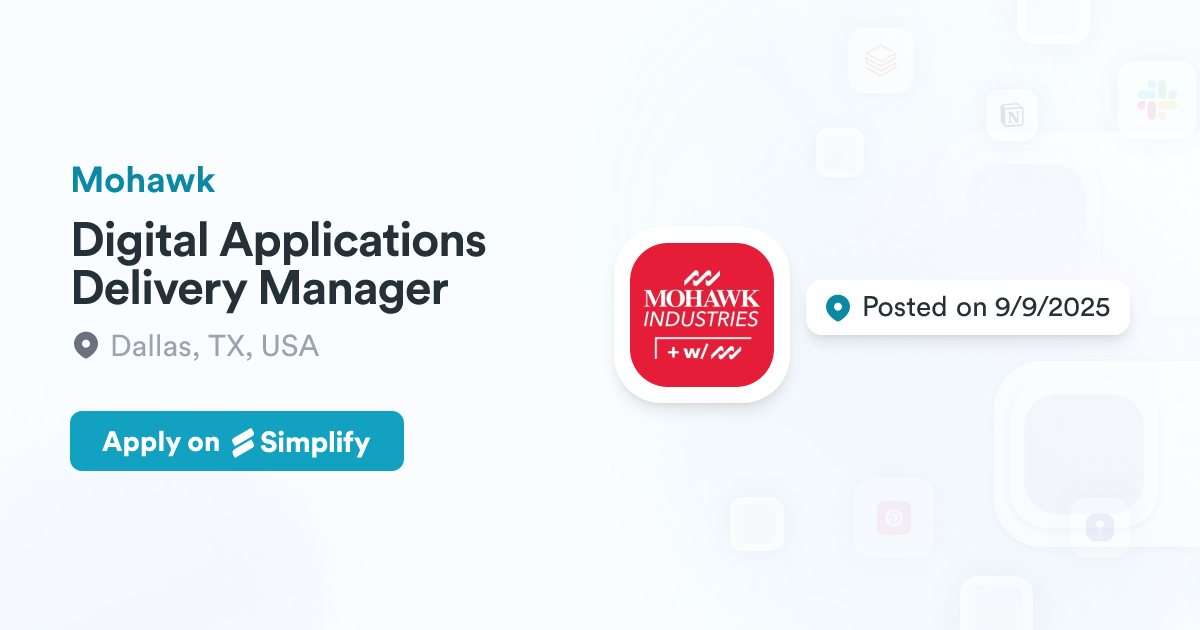 Digital Applications Delivery Manager @ Mohawk | Simplify Jobs