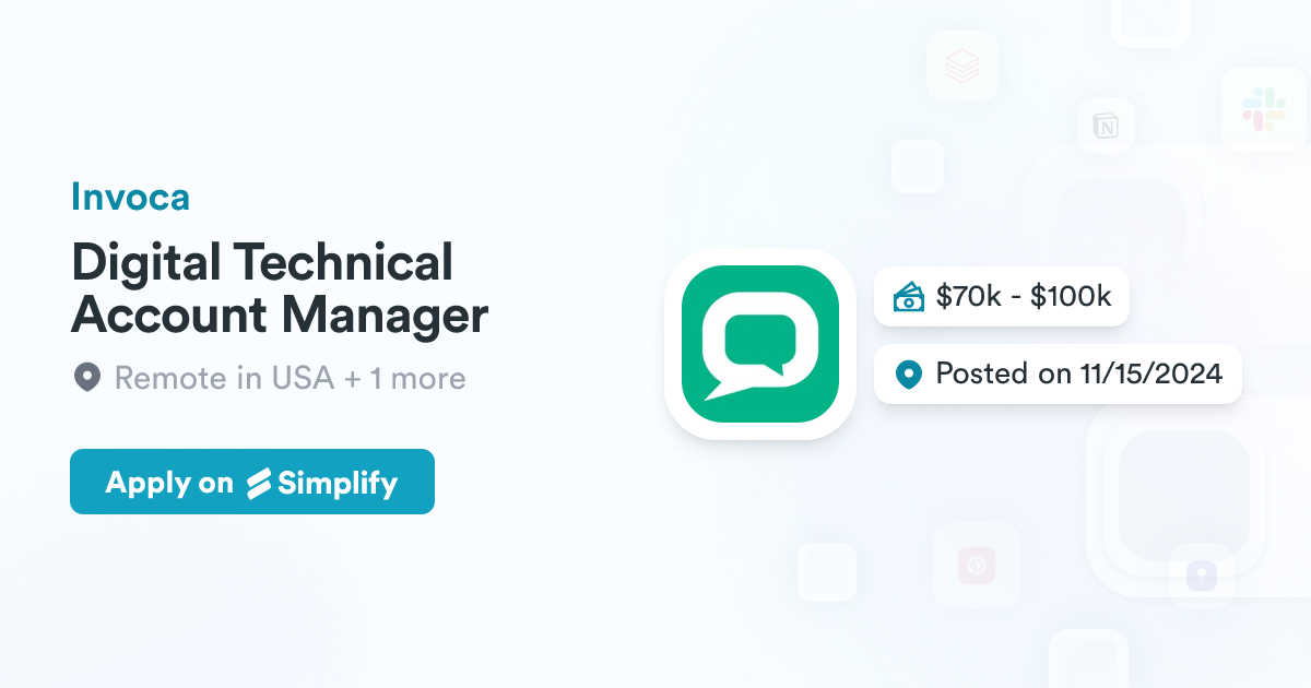 Invoca Api Digital Technical Account Manager @ Invoca | Simplify Jobs