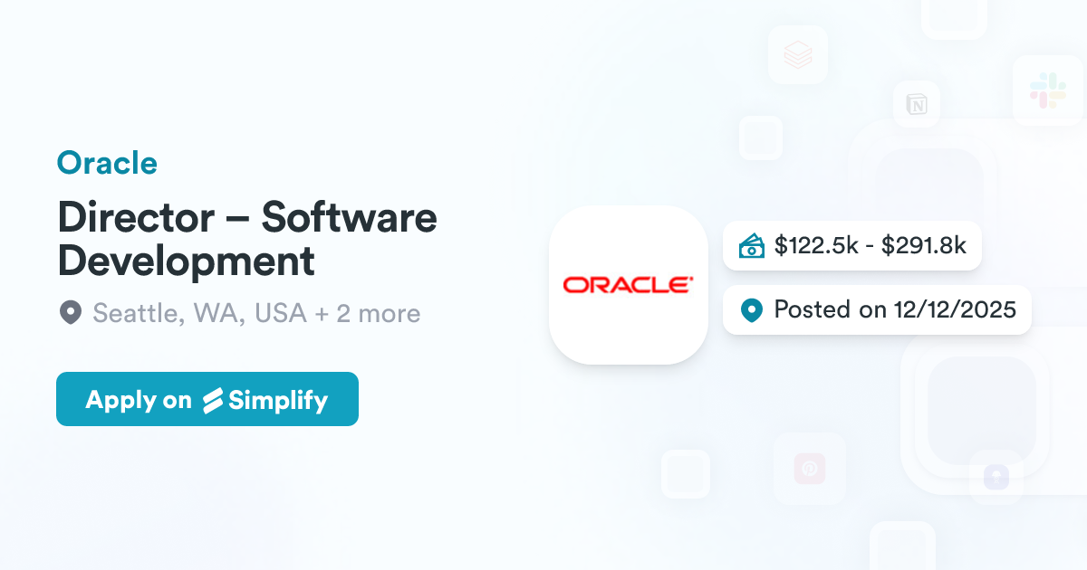 Director Program Management Oracle Director – Software Development @ Oracle | Simplify Jobs