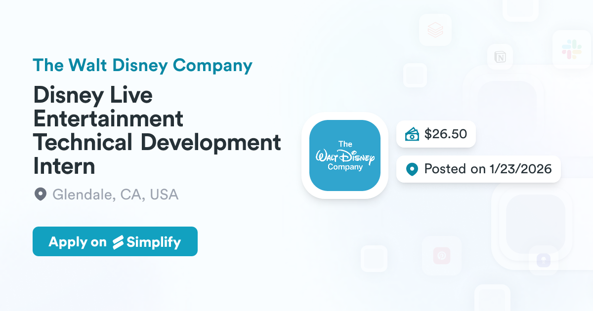 Disney Development Program Disney Live Entertainment Technical Development Intern @ The Walt ...