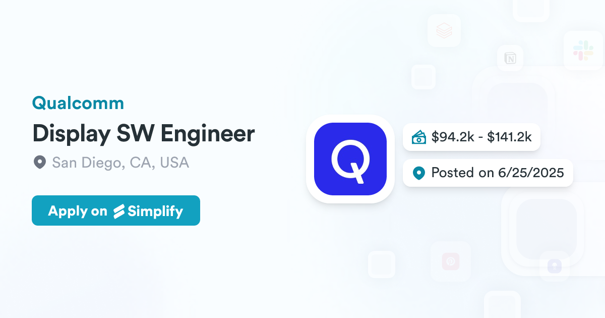 Software Engineer Sw Display SW Engineer @ Qualcomm | Simplify Jobs
