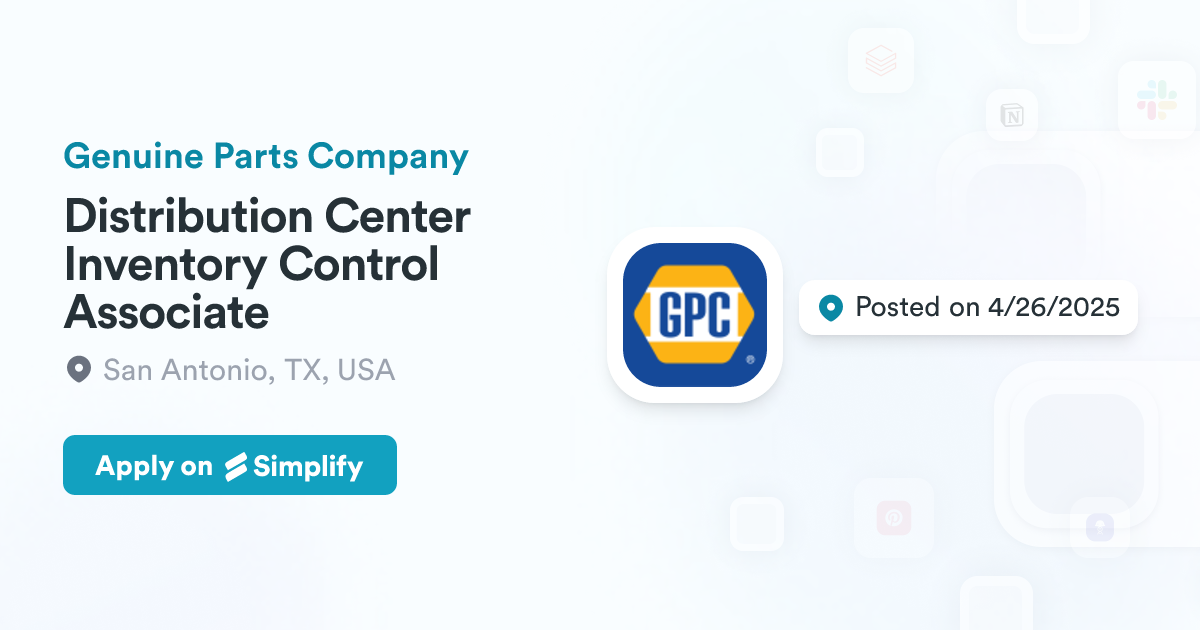 Distribution Plus Inventory Distribution Center Inventory Control Associate @ Genuine Parts Company ...