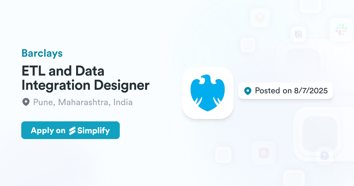 Designer Barclave ETL and Data Integration Designer @ Barclays | Simplify Jobs