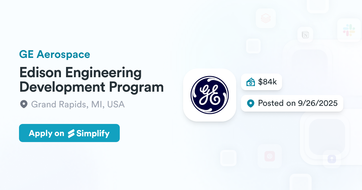 Edison Program Mechanical Engineering Edison Engineering Development Program @ GE Aerospace | Simplify Jobs