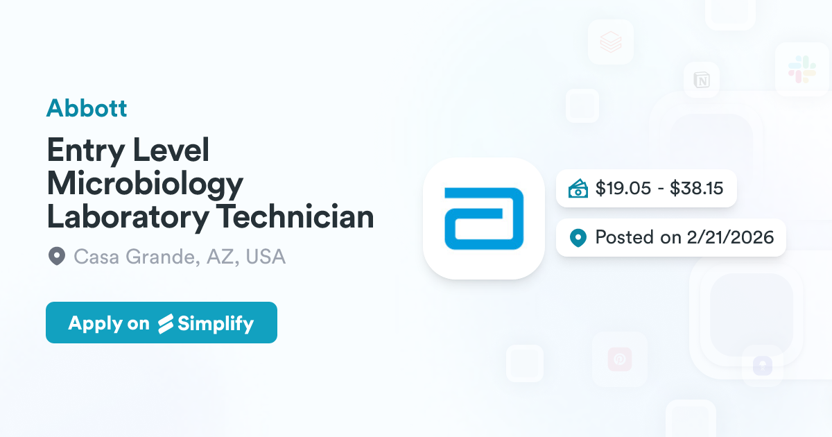 Entry Log Lab Entry Level Microbiology Laboratory Technician @ Abbott | Simplify Jobs