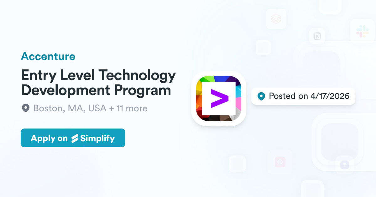 Technology Development Program Platform Entry Level Technology Development Program @ Accenture | Simplify Jobs