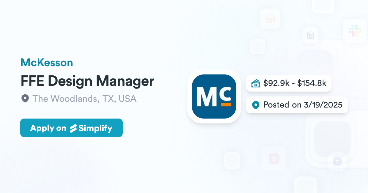 Ffe Tx Design FFE Design Manager @ McKesson | Simplify Jobs