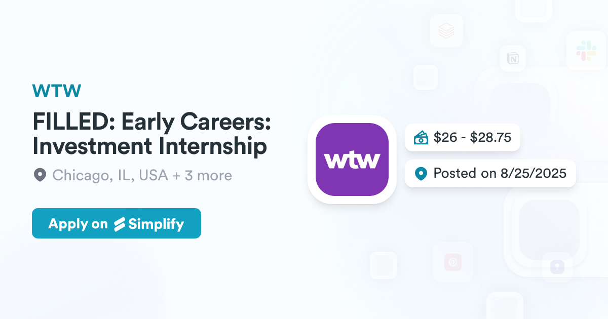 browse jobs in washington | find washington careers |... FILLED: Early Careers: Investment Internship @ WTW | Simplify Jobs
