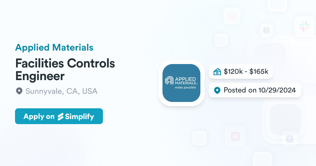 Facilities Controls Engineer @ Applied Materials | Simplify Jobs