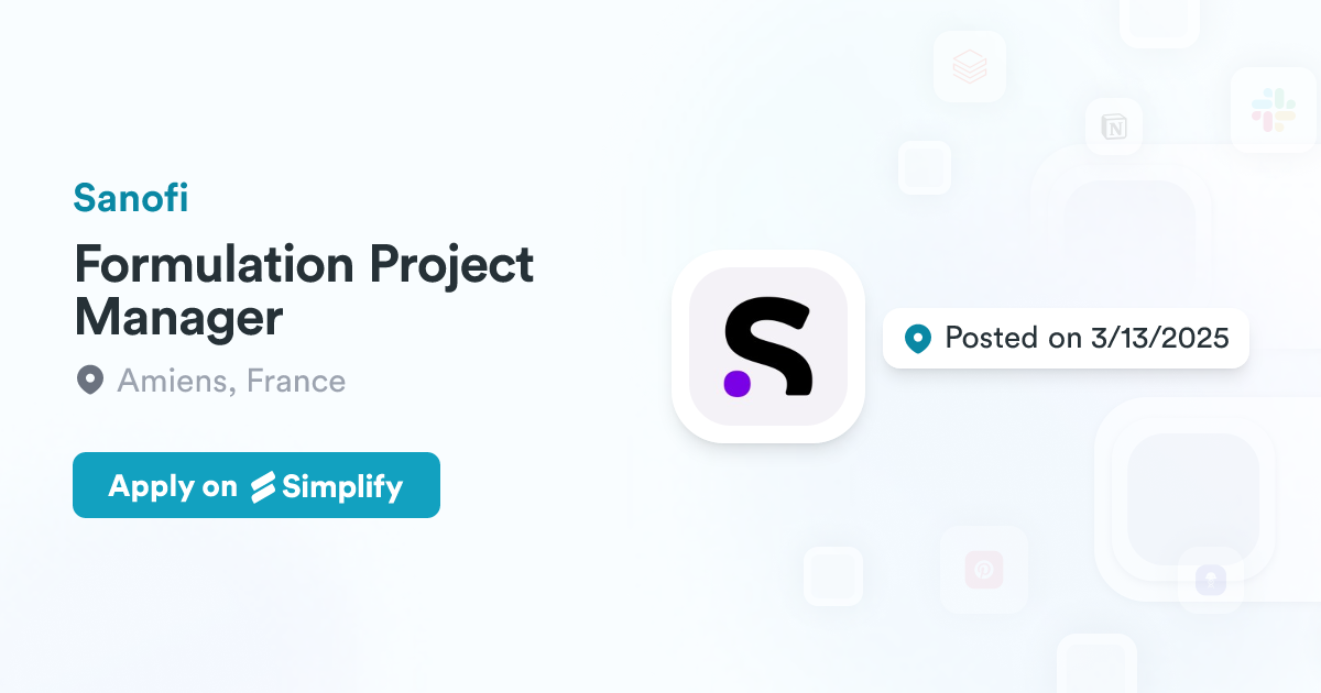 Formulation Project Manager @ Sanofi | Simplify Jobs