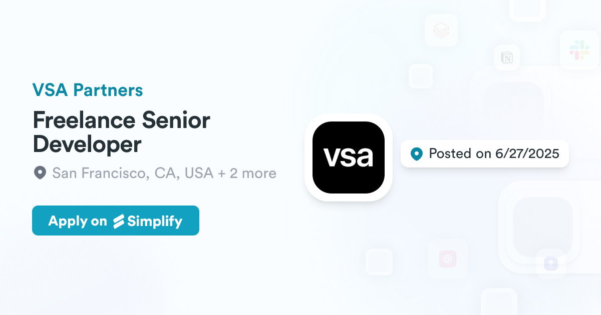 Vsa Partners Freelance Senior Developer @ VSA Partners | Simplify Jobs