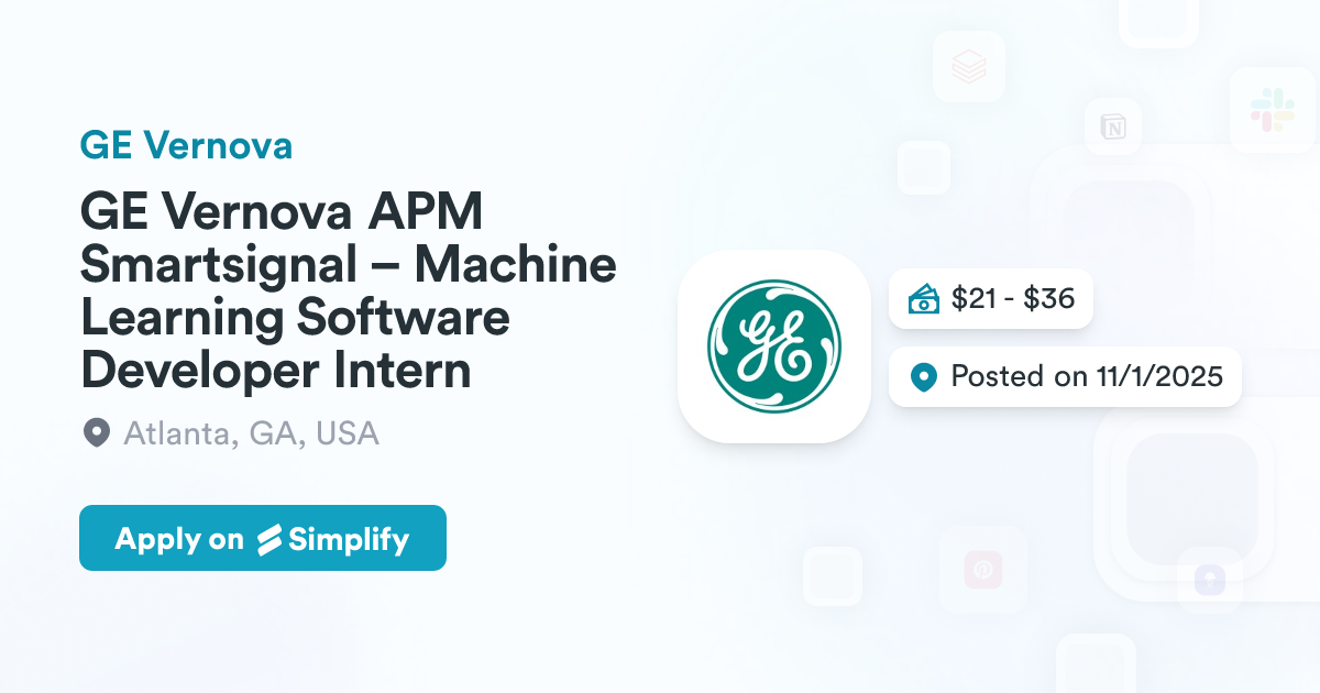 GE Vernova APM Smartsignal – Machine Learning Software Developer Intern ...