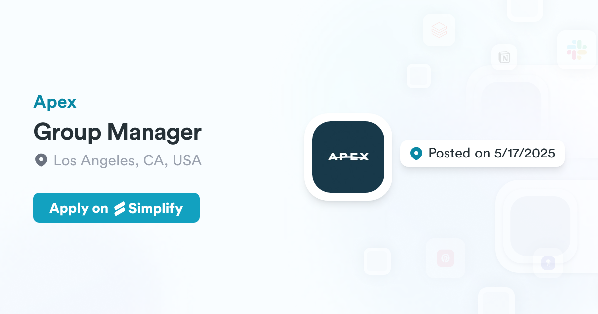 Group Manager @ Apex | Simplify Jobs