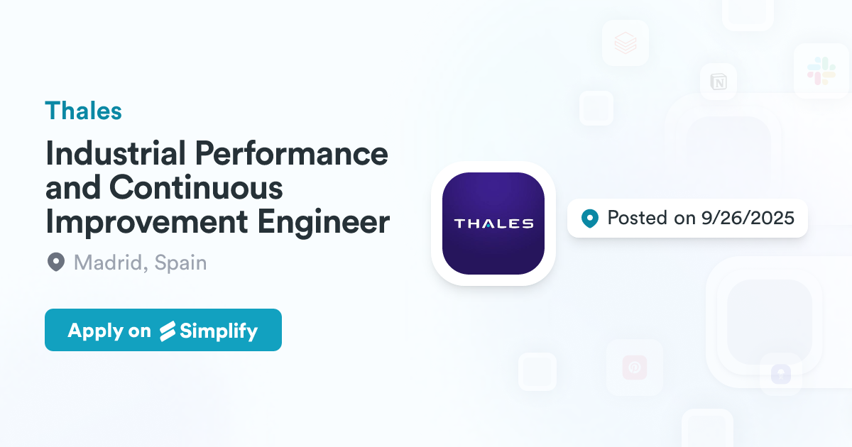 Continuous Jobs Industrial Performance and Continuous Improvement Engineer @ Thales ...