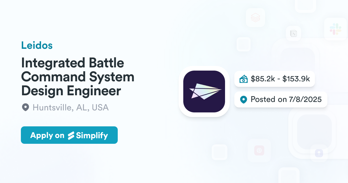 Manufacturing Command System Design Integrated Battle Command System Design Engineer @ Leidos | Simplify Jobs
