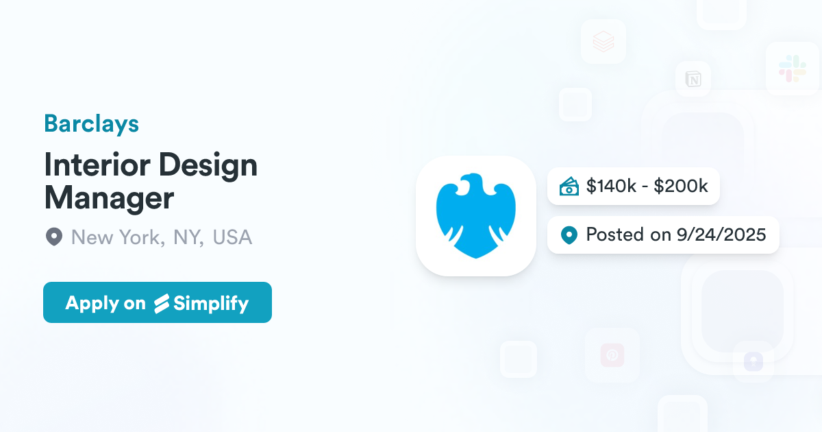 Interior Design Manager @ Barclays | Simplify Jobs