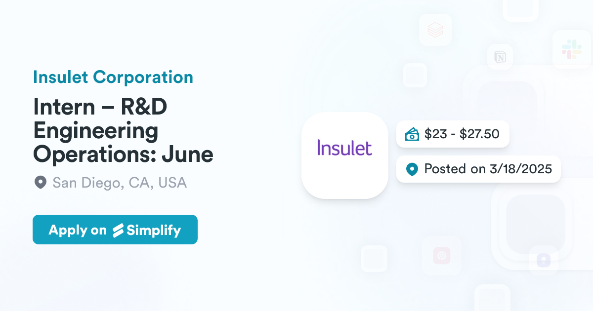 Intern – R&D Engineering Operations: June @ Insulet Corporation ...