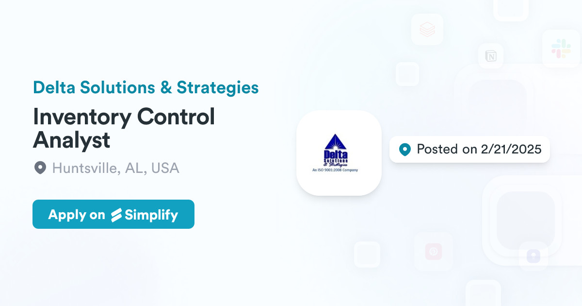 Inventory Control Analyst @ Delta Solutions & Strategies | Simplify Jobs