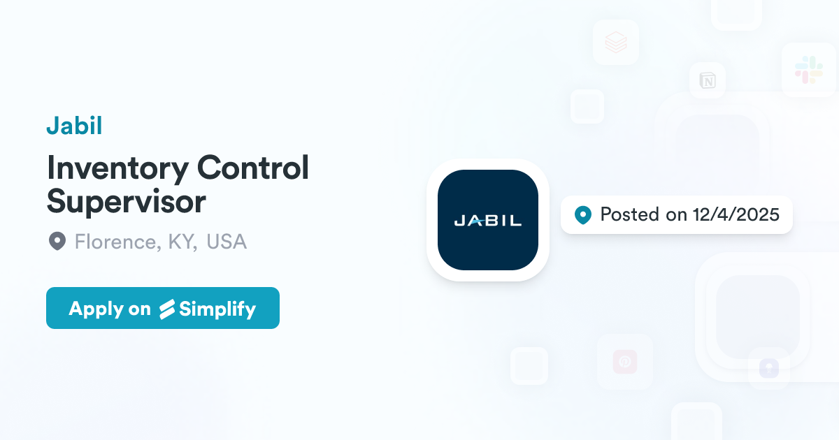 Simplification Inventroy Control Inventory Control Supervisor @ Jabil | Simplify Jobs