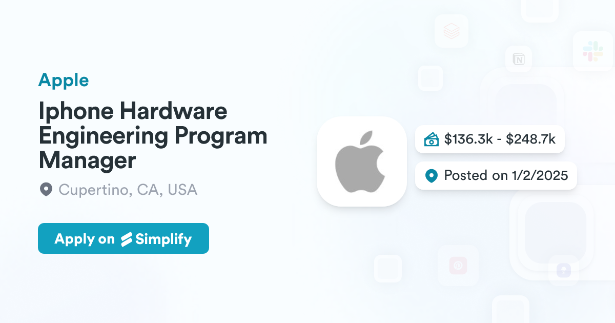 Iphone Hardware Engineering Program Manager @ Apple | Simplify Jobs