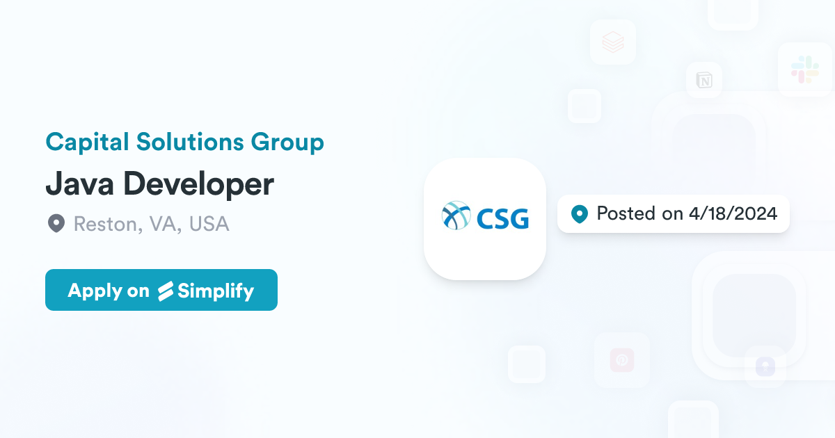 Java Developer @ Capital Solutions Group | Simplify Jobs