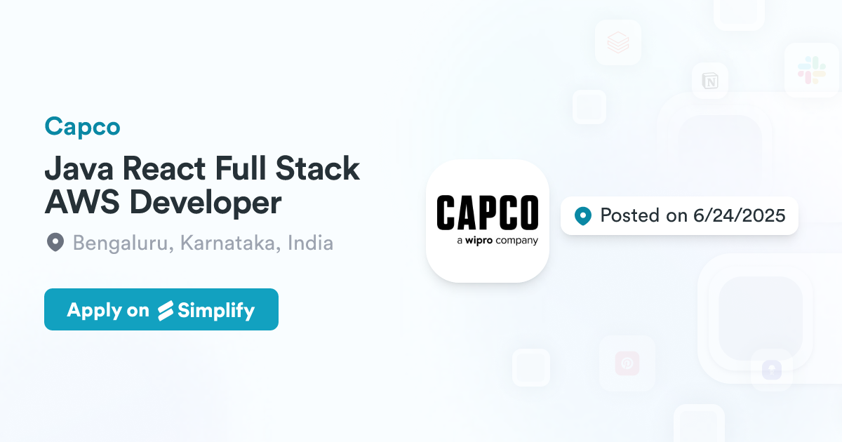 Full Stack Developer Job. Post Java React Azure Java React Full Stack AWS Developer @ Capco | Simplify Jobs