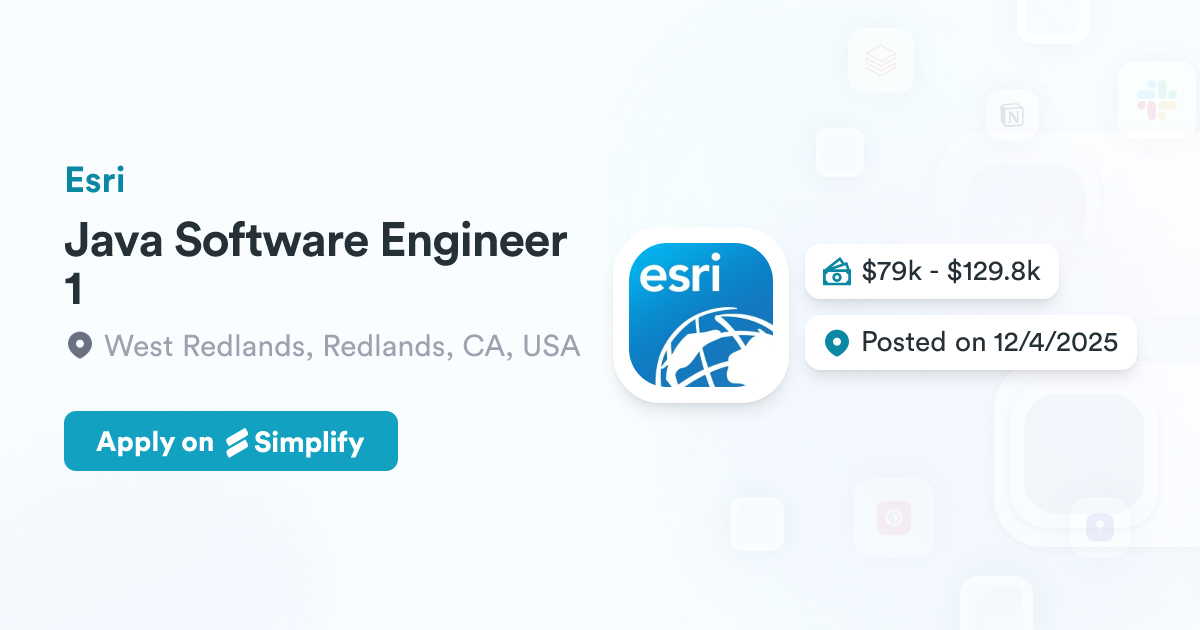 Java Software Engineer 1 @ Esri | Simplify Jobs