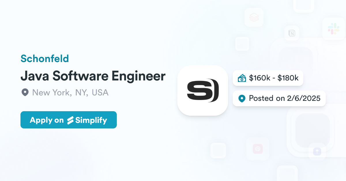 Java Software Engineer @ Schonfeld | Simplify Jobs