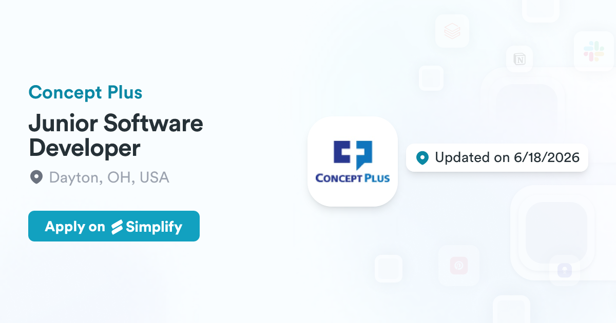 Junior Software Developer Complete Projects Examples Junior Software Developer @ Concept Plus | Simplify Jobs