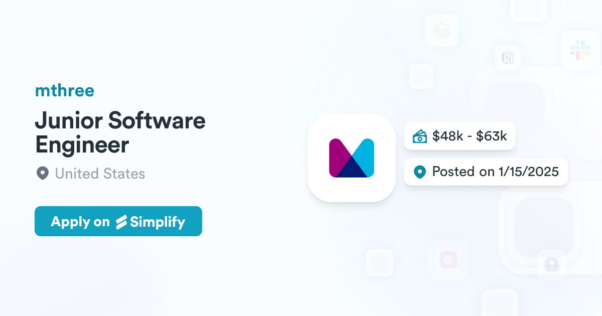 Junior Software Engineer @ mthree | Simplify Jobs