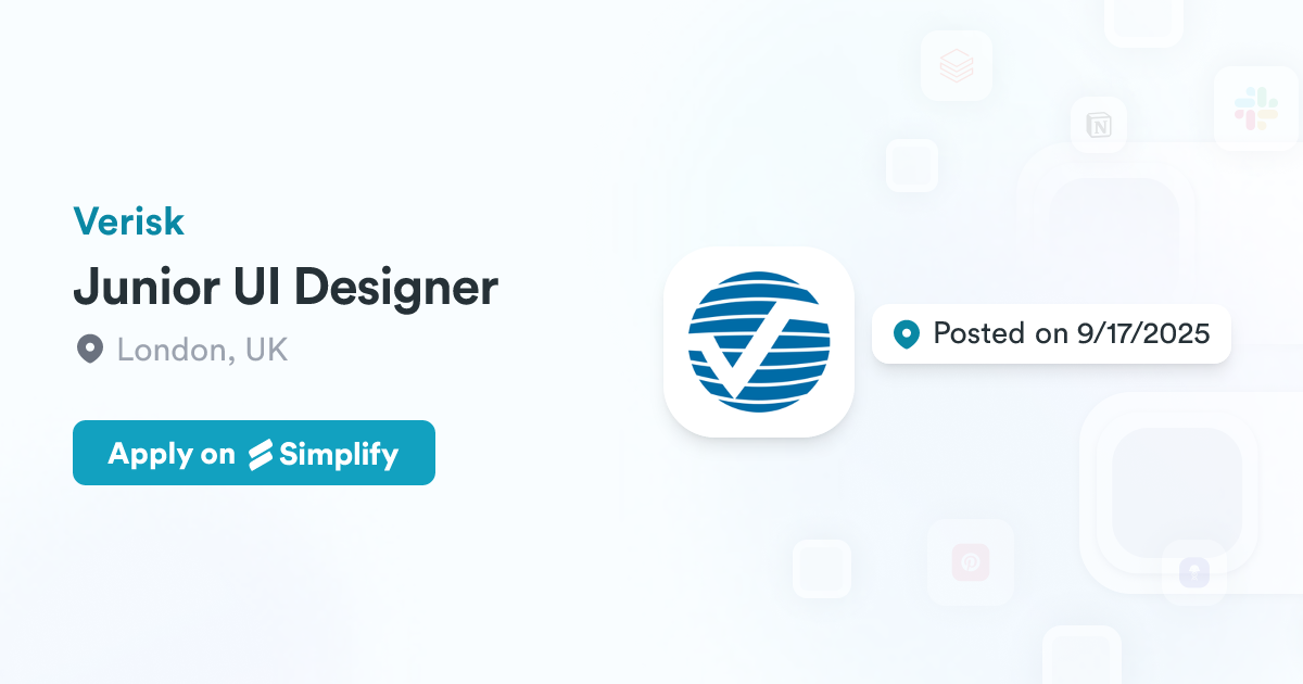 Verisk Ui Junior UI Designer @ Verisk | Simplify Jobs