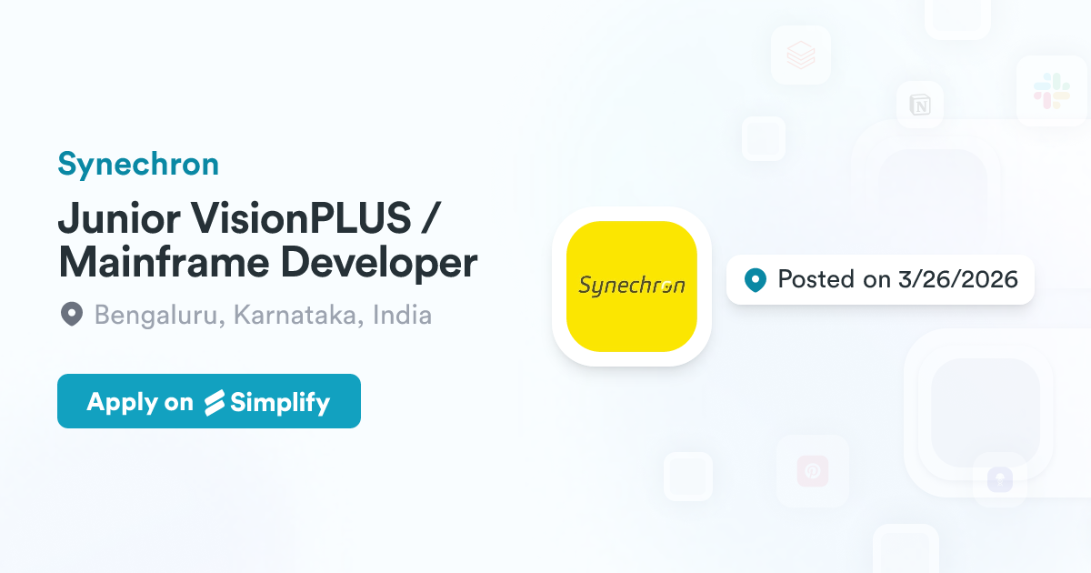 Vision Plus Mainframe Tutorial Junior VisionPLUS / Mainframe Developer @ Synechron | Simplify Jobs