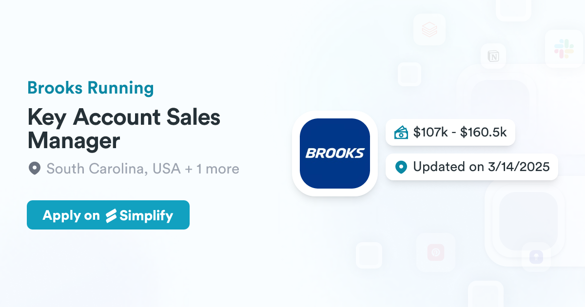 Key Account Sales Manager @ Brooks Running | Simplify Jobs