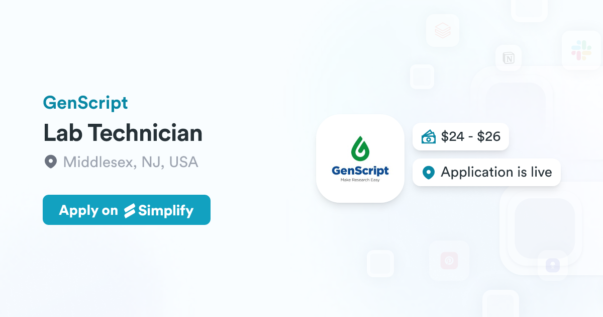 Genscript Location Lab Technician @ GenScript | Simplify Jobs