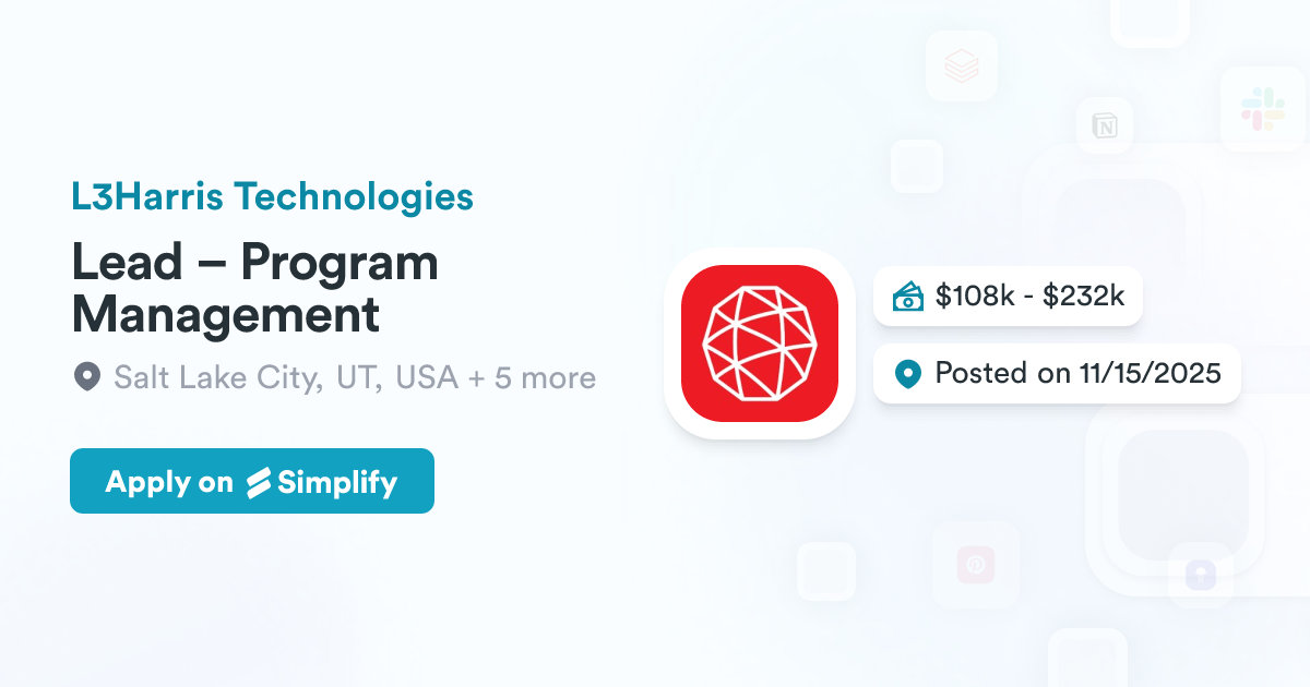 Lad Programm Lead – Program Management @ L3Harris Technologies | Simplify Jobs