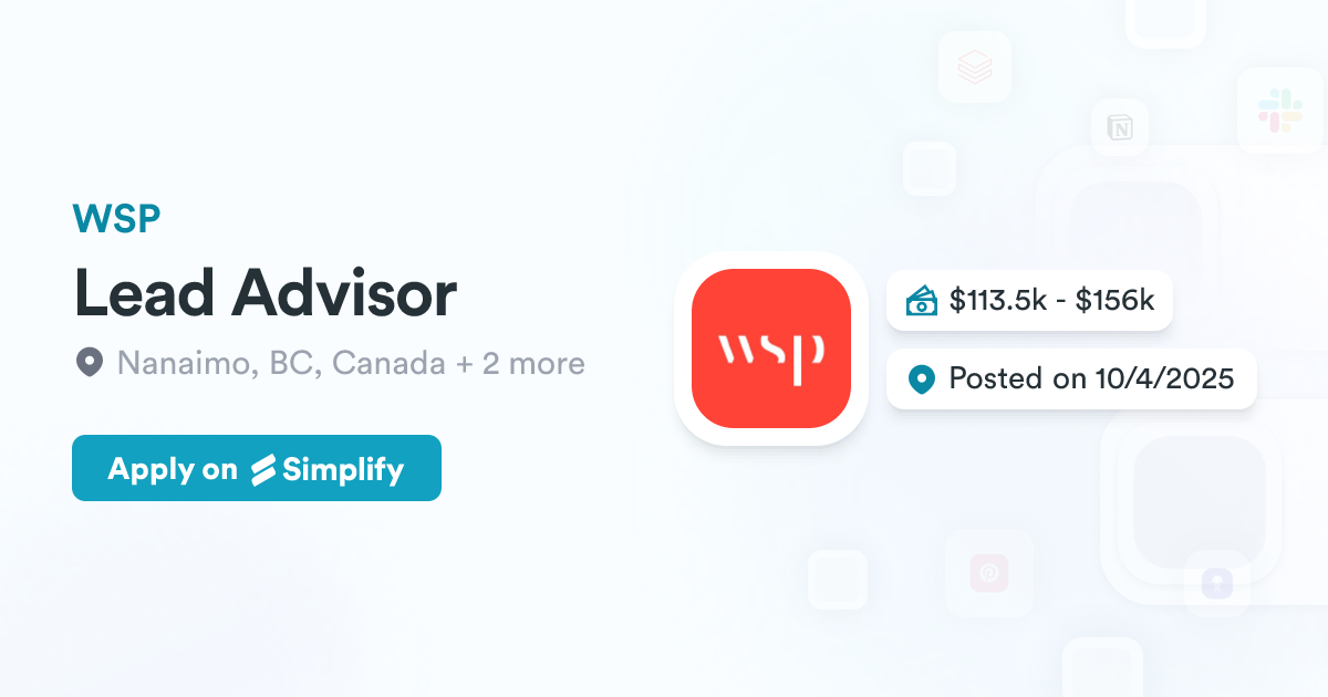 Lead Advisor Lead Advisor @ WSP | Simplify Jobs