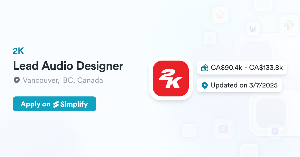 Lead Audio Designer @ 2K | Simplify Jobs