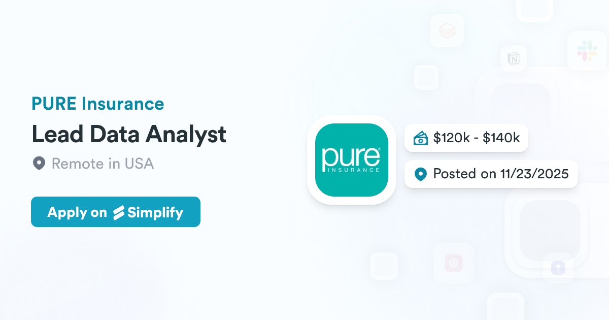Pure Insurance Values Lead Data Analyst @ PURE Insurance | Simplify Jobs