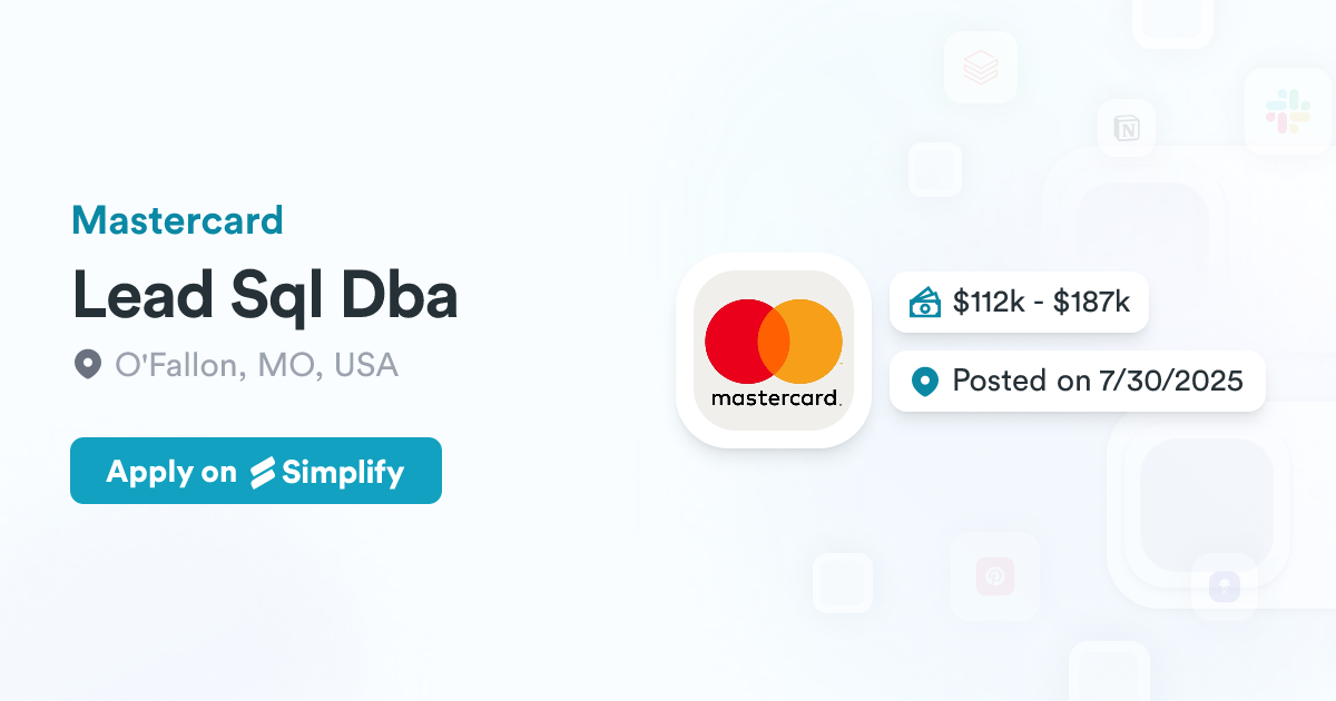 Lead Sql Dba @ Mastercard | Simplify Jobs