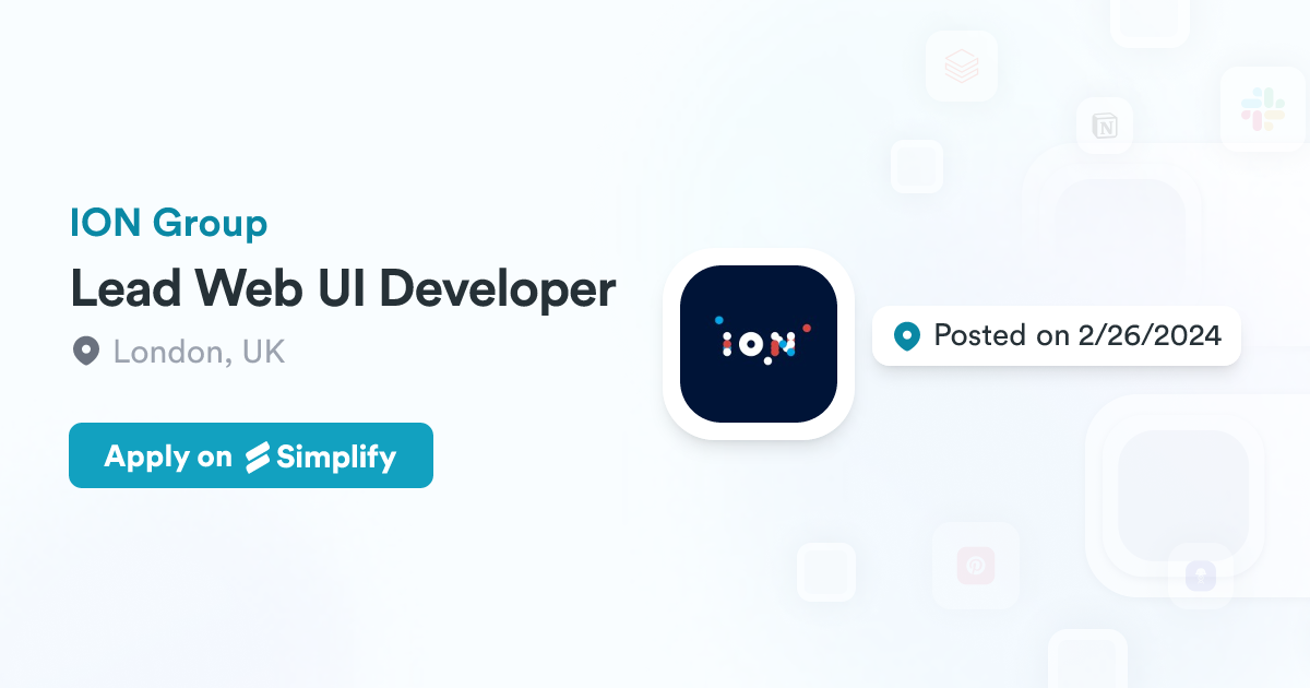 Lead Ui Programmer Lead Web UI Developer @ ION Group | Simplify Jobs