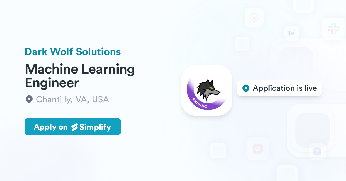 Wolves Solution Machine Learning Engineer @ Dark Wolf Solutions | Simplify Jobs