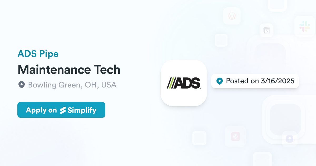 Maintenance Tech @ ADS Pipe | Simplify Jobs