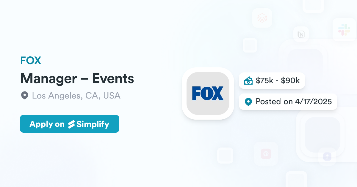 Fox Management Manager – Events @ FOX | Simplify Jobs