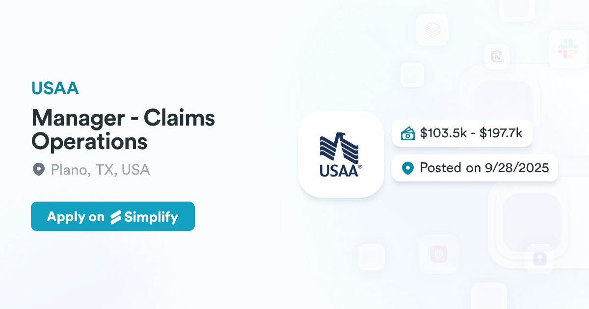Usaa Deployment Manager - Claims Operations @ USAA | Simplify Jobs