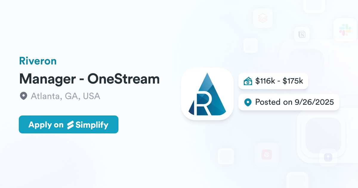 One Stream Application Control Manager Manager - OneStream @ Riveron | Simplify Jobs