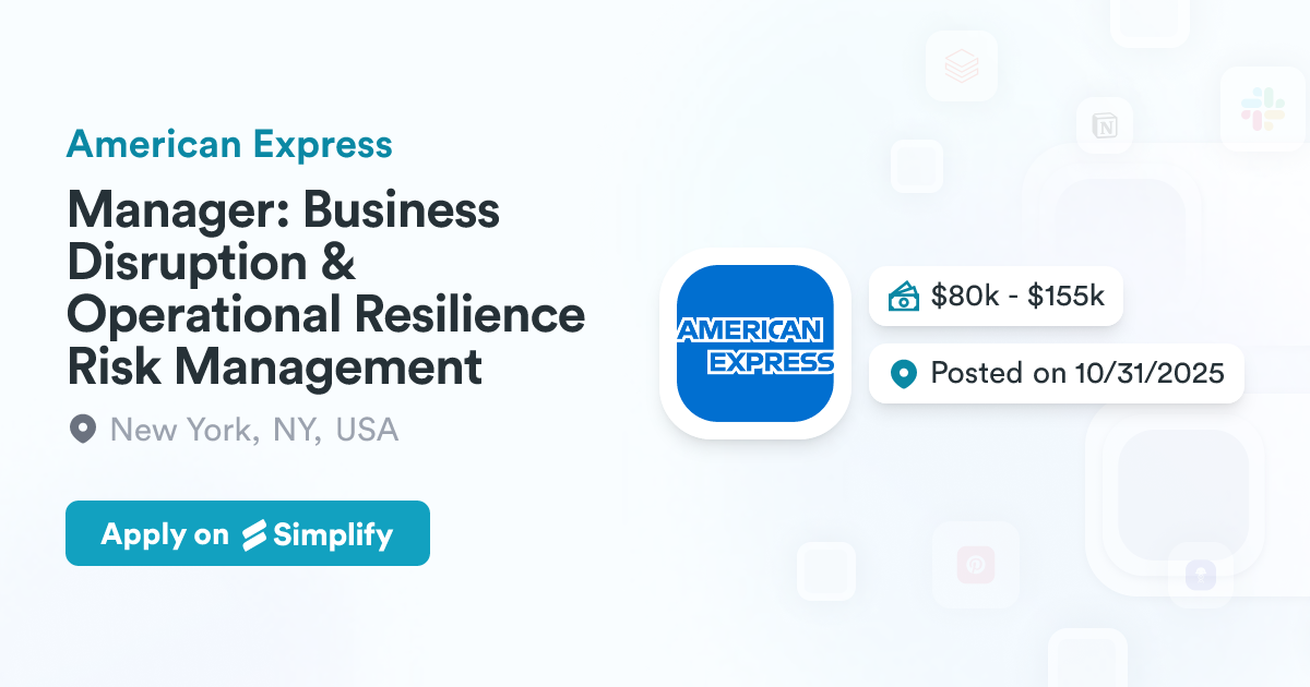 Manager: Business Disruption & Operational Resilience Risk Management ...