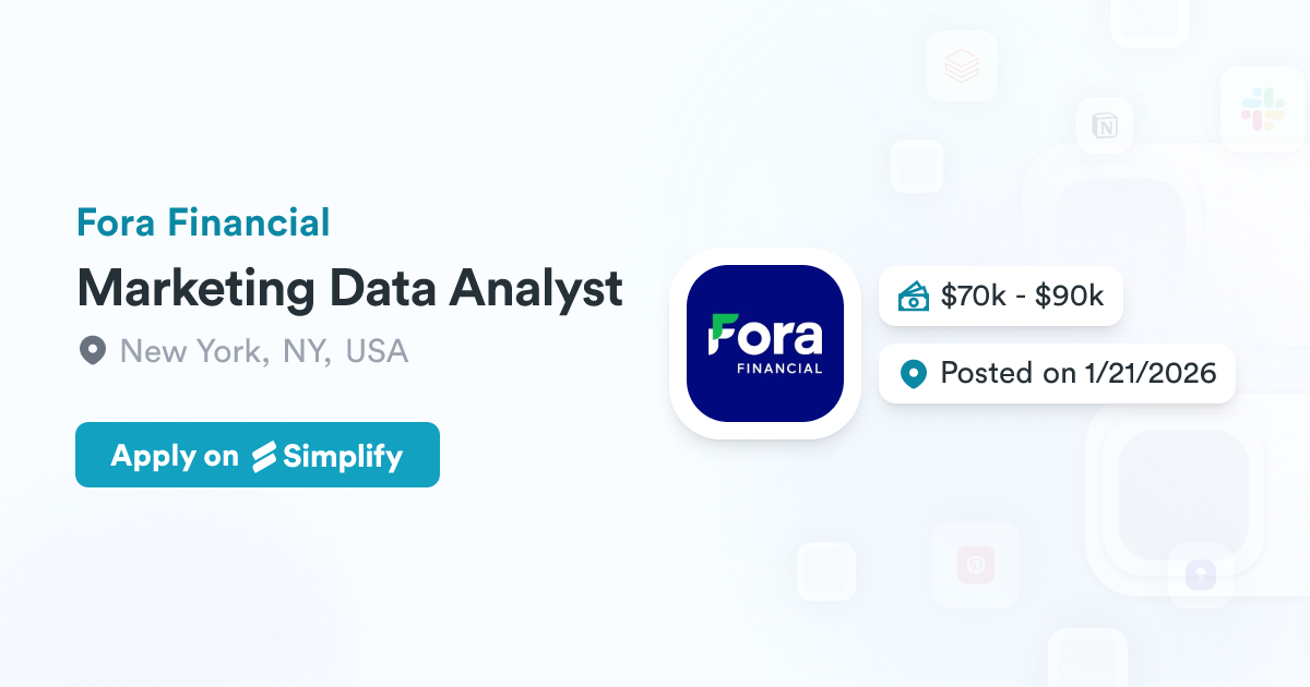 Fora Financial Activation Code Marketing Data Analyst @ Fora Financial | Simplify Jobs