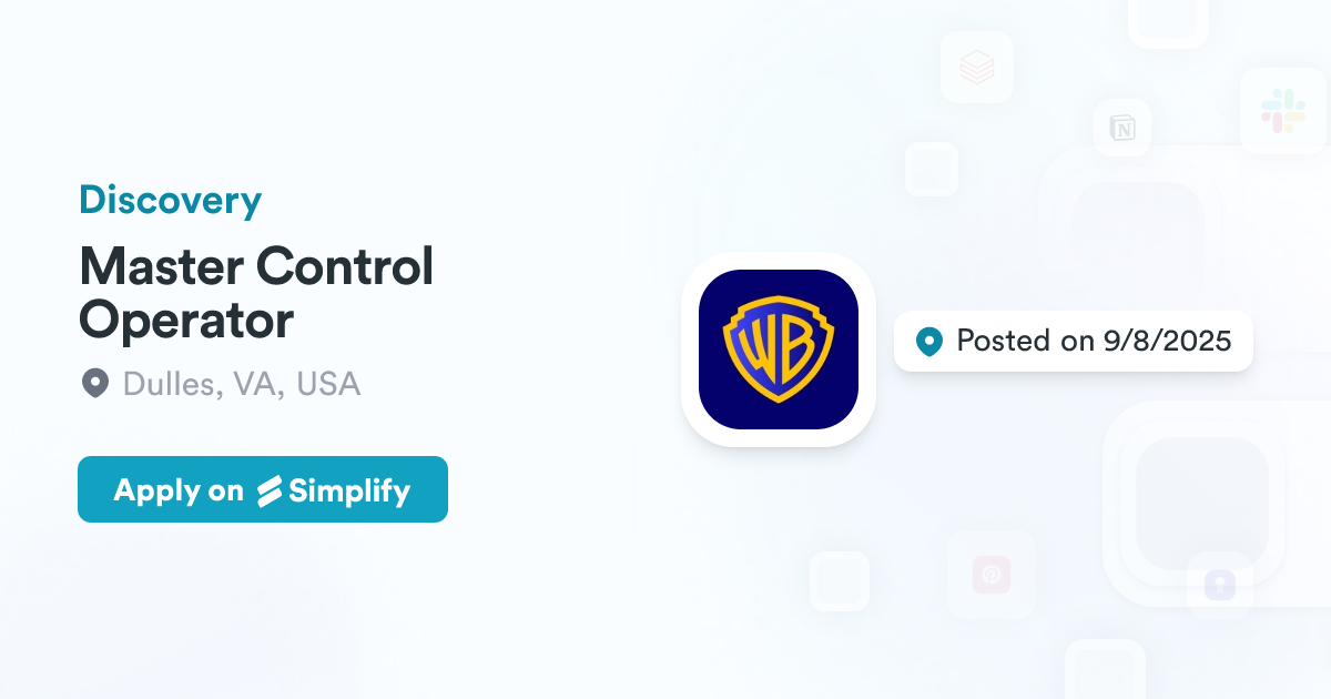 Master Control Operator Image Master Control Operator @ Discovery | Simplify Jobs