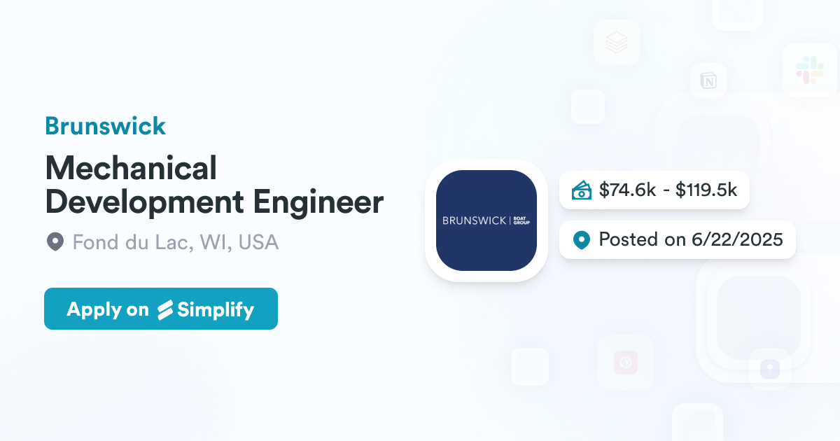 Mechanical Engineering Development Program Mechanical Development Engineer @ Brunswick | Simplify Jobs