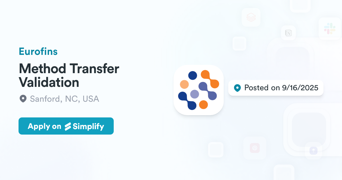 Transfer Validators Method Transfer Validation @ Eurofins | Simplify Jobs